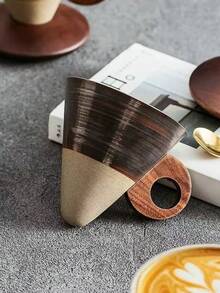 200ml Handmade Ceramic Pour-Over Coffee Cup Set | Integrated Cone-Shaped Filter And Cup Body Design | Reusable No-Filter Paper Brewing System | Rustic Stone Glaze With Wooden Tray | Suitable For Home, Office, Cafe, Camping, Travel, Tea And Coffee Lovers - Multicolor - View 8