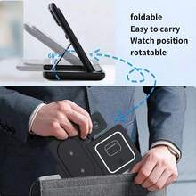 15W Foldable 3-In-1 Fast Wireless Charging Station Base, Compatible With IPhone 16 15 14 13 12 11, 9 8 7 6 5 Pro, USB Powered - Multicolor - View 4