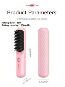 USB Rechargeable Wireless Hair Straightener Comb, Negative Ion Anti-Damage, Straight & Curly Hair Dual Use, Fast Heating With Overheat Protection, Pink/Black/White Gradient Color Options, Portable Travel Size, Creates Silky Smooth Hair, Suitable For Dorm Use - Multicolor - View 11