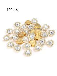 100pcs/16mm Fashion New Colorful Heart-Shaped Rhinestone Rings Hand-Sewn DIY Accessories 30pcs Random Color - Multi-colored Heart-shaped Diamonds - View 22