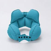 Portable Inflatable Travel Neck Pillow, Push-Button Press-Type Compression Blow Up Air Cushion, Comfortable Head & Neck Support For Airplane, Car, Long Flights, Road Trips, Office Nap, Camping, Compact Lightweight Travel Accessories - A - View 11