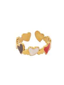 1 pieza Anillo abierto de corazón de acero inoxidable, joyería de moda minimalista para mujer con colgante chapado en oro de 18K - anillo - Ver 3