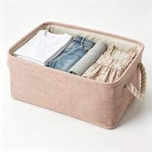 3sizes 1pc Pink Foldable Desktop Storage Basket With Large Capacity And Handle For Toys Organizer, Linen Fabric Storage Basket For Dirty Clothes,For Back To School - Pink - View 5
