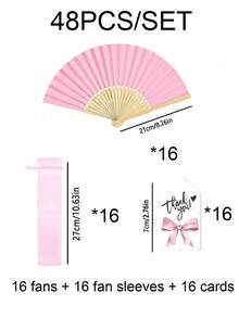 3-60支装优雅折叠手扇套装，包含感谢卡和礼品袋，新娘竹扇，是伴娘礼物、婚礼装饰、派对、活动和夏季配饰的理想之选。 - 彩色 - 查看 24