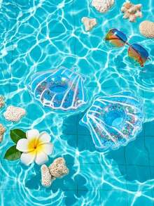 Shiny Shell Inflatable Drink Holder/Floating Mat, Inflatable Drink Holder, Shiny Shell Inflatable Drink Holder, Reusable Shiny Shell Inflatable Drink Holder/Floating Mat, Suitable For Pool Parties, Summer Garden And Swimming Activities, Spa, Fashionable Colorful Spherical Home Party Decoration, Summer Travel Essential - Multiple Styles - View 5