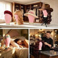 Pink Canvas Wig Mannequin Head Set, Includes Pink Adjustable Tripod Stand, Complete Wig Making Tool Kit With Wig Cap, Hair Clips, Rat Tail Comb And T-Pins, For Wig Styling And Display, Halloween - View 9
