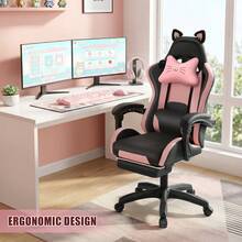 OYAJIA Racing Style Gaming Chair Ergonomic Computer Chair Office Chair Desk Swivel Chair Adjustable Reclining Footrest Cushion White - Black and Pink - View 6