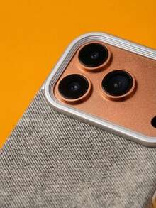 ShellaStory Alloy Leather Luxury Splicing  Metal Denim Texture Luxury Alloy Leather Splicing Fashion Denim Soft Leather 1pc Phone Case Compatible With IPhone 17 Air 16 15 14 Plus 13 12 11 Pro Max Shock-Resistant Frame Fabric Brand Protective Cover Gift Birthday Anniversary - Grey - View 4