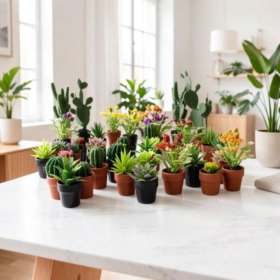 10pcs Mixed Mini Plant Models, Mini Cactus Potted Plants, Mini Scene Decoration, Decorative Green Plants, Flower Pots, Decorative Flowers, Random Styles, Mixed - A - View 1