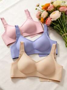 3pcs/Set Minimalist Comfortable Sports Bra For Women, Anti-Sagging, Solid Color, Wireless - Multicolor - View 2