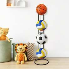Basketball Ball Storage Rack Holder Organizer Football Volleyball Basket Stand - Black, 4-tier - View 9