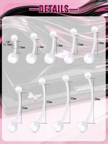 Piercing de Umbigo para Gravidez 14G para Mulheres, Pino de Umbigo Transparente de Bioplástico Ajustável, 10mm-38mm - Transparente - Visão 6