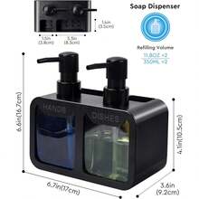 4-In-1 Kitchen Soap Dispenser Set - Dual Pump Hand Soap/Dish Soap Dispenser With Sponge Holder And Brush Holder, Practical Kitchen/Bathroom Soap Dispenser, Creative Kitchen Soap Dispenser, Kitchen Organizer, Countertop Soap Pump, Dish Soap Dispenser, Bathroom Soap Dispenser, Sink Organizer, Refillable Soap Bottle, Soap Container, Kitchen Accessories, Bathroom Accessories, Home Storage, Modern Home Decor, Spring Decor, Back To School Decor - Black - View 8