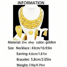 Conjunto de Joias Elegante de Alta Qualidade para Mulheres, Colar Grande, Pulseira, Anel, Brincos, Acessórios para Casamento, Banquete e Festa, Presente de Feriado, Uso Diário - Dourado - Visão 14