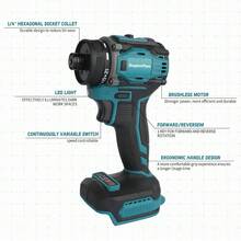 SuperPan 18V Brushless Lithium-Ion Impact Electric Screwdriver, 135N.M High Torque, 3000RPM Variable Speed, Suitable For Car Repair/Woodworking Decoration/Furniture Assembly, Home/Industrial, Multi-Function Electric Screwdriver (Bare Tool) - Blue - View 4