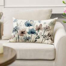 1pc/2Pcs Watercolor Blue Brown Floral Lumbar Pillow Covers, Vintage Neutral Wild Flower Print Rectangular Cushion Cases, Minimalist Farmhouse Decorative Throw Pillow Covers Without Insert For Sofa Couch Bedroom Home Decor - Dusty Blue - View 7