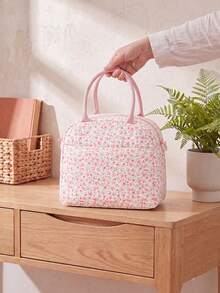 Floral Quilted Insulated Lunch Bag - Leak-Proof Reusable Thermal Cooler Tote, Large Capacity, Cute Coquette Style For Work, School, Picnic & Travel - 粉紅玫瑰 - 查看 5
