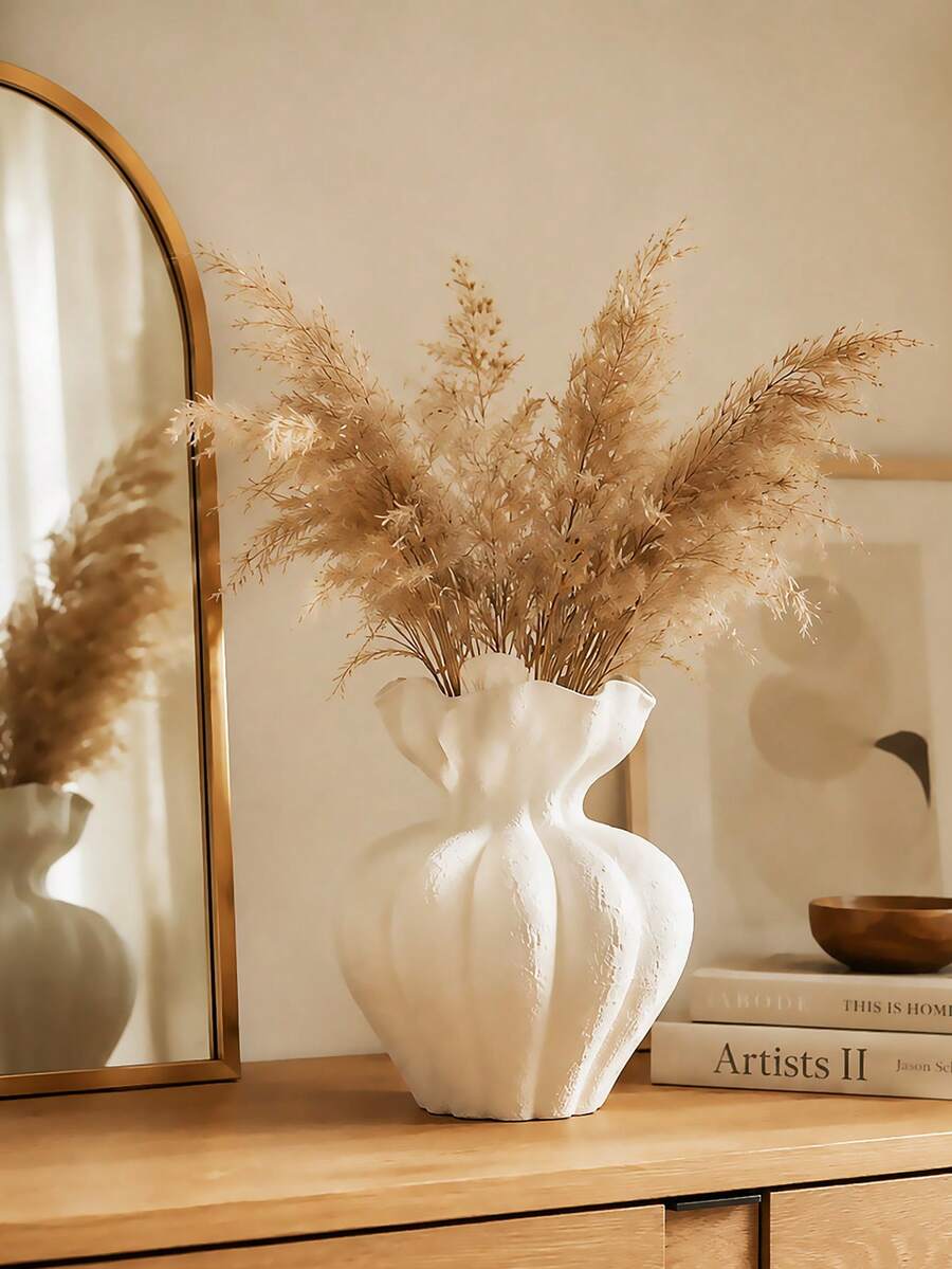 White Ceramic Vase, 4.72 Inch Modern Bohemian Style, Home Decor, Unique Vase, Suitable For Farmhouse Style Living Room Countertop Tabletop Centerpiece Decoration, Wedding Decor - A - View 1