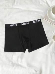 5pcs Men's Black Minimalist Fashion Daily Boxer Briefs With Elastic Letter Waistband - Black - View 4