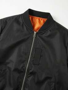 Men's Spring/Autumn Solid Color Thin Baseball Collar Casual Retro New Baseball Jacket Flight Jacket Outerwear - Black - View 5