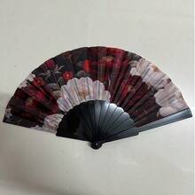 Women's Handheld Folding Fan With Deep Red Floral And Butterfly Pattern - Multicolor - View 4