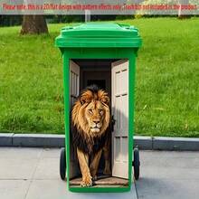 1pc 2D Flat Print Trash Can Sticker 14.57*32.28 Inches Cute African Lion Theme Self-Adhesive Wallpaper Suitable For Trash Can, Wall Home Decor 2D Flat - A - View 3