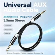 Câble auxiliaire tressé en nylon 3,5 mm (1 m/3,3 ft, audio haute fidélité), adaptateur d'entrée auxiliaire audio, convient pour les écouteurs, la voiture, le système stéréo domestique, les haut-parleurs, les téléphones 'iPod et autres câbles mâle à mâle - Noir - Voir 1
