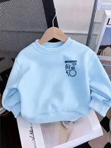 Infant Boy Casual Loose Comfortable Daily Long Sleeve Sweatshirt, Breakfast Print, Suitable For Autumn/Winter Wear - Baby Blue - View 4