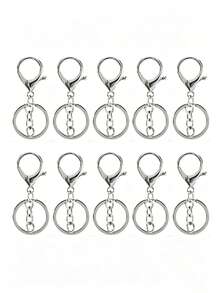 50Metal Lobster Clasp Keychains, Four-Section Chain/Figure-8 Chain Keychain Pendants, DIY Alloy Key Ring Jewelry Accessories,Keychain Accessories. - Gold + Silver - View 2