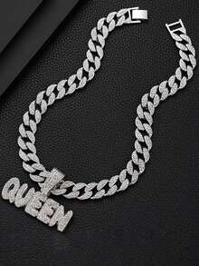 1件欧美男士合金全镶钻字母吊坠项链，嘻哈个性风格 - Queen吊墜項鍊 - 查看 21