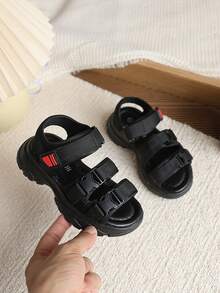 1 Pair Girls' Soft Sole Fashion Versatile Outdoor Non-Slip Flat Sandals, Toddler Beach Sandals - Black - View 7