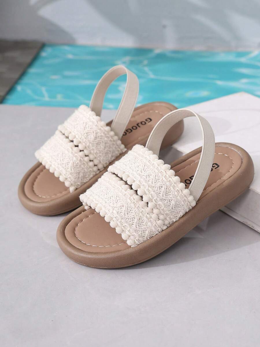 1 Paio di Sandali da Ragazza in Pizzo Beige Morbido con Cinturino Singolo, Suola Morbida Leggera Versatile per Spiaggia, Adatti per Casa, Vacanze, Shopping, Feste e Altro - Beige - Visualizzare 1