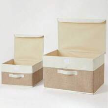 1pc Washable Linen Foldable CD Storage Box, Foldable Storage Bin With Lid, Toy Storage Basket, Laundry Basket,Bedroom Room Decor,Back To School - Khaki - View 5