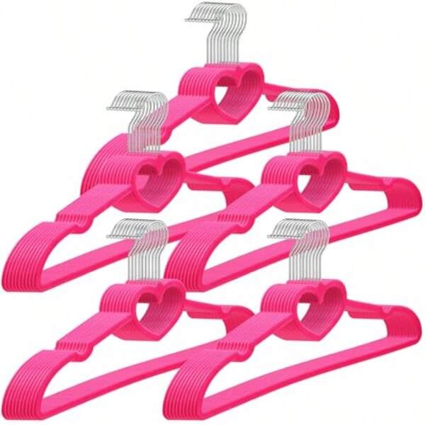 50 Pcs Hot Pink Vlvt Hart Hangrs, Non-Slip Flt Cloths, Havy Duty Sturdy Hart Cloths Coat Hangr, Cut Kawaii Room Dcor For Adult Womn, Spac Saving No Hangr Mark, 360° Swivl Hook