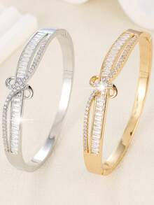 1pc Women's Bracelet, Fashionable Elegant Luxury Micro-Inlaid Zirconia Women's Bracelet, Minimalist High-End Elegant Personalized Versatile Hand Accessory - S61490 - View 4