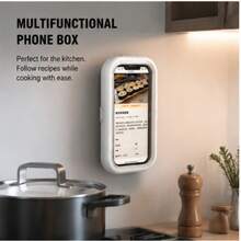 1Pc 360° Rotatable Waterproof Anti-Fog Bathroom Phone Holder Punch Free Wall Mount Touch Screen Phone Case For Shower Bathtub Kitchen Cooking Recipe Viewing Household Dorm Mobile Phone Storage Bracket - Multicolor - View 4