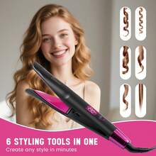 YTWO Multifunctional Straightening & Curling Iron, 11 Adjustable Temperature Settings, Ionic Straightening Brush, 6-In-1 Twisting Straightening & Curling Iron, 65° Rotating 1-Inch Straightening Brush, Tourmaline Ceramic Negative Ion Hair Styling Tool - View 8