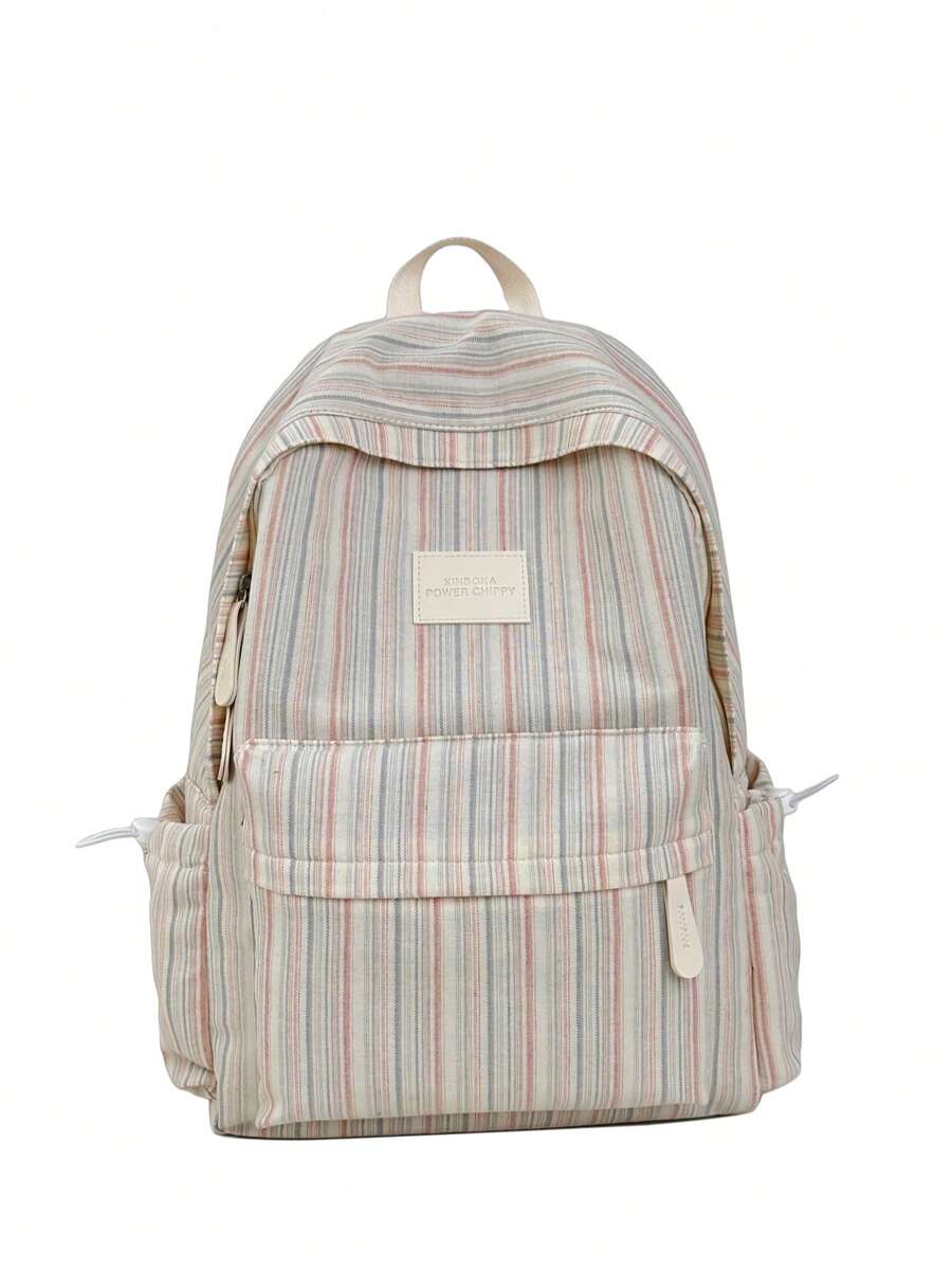 LECEY Mochila de gran capacidad con diseño de insignia a rayas - Rosa - Ver 1