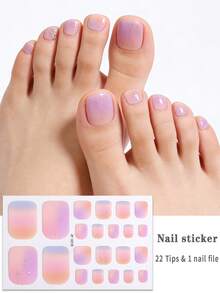 Beauty Sticker 22Pcs Glitter Toe Nail Strips,Sweet Gradient Toe Nail Stickers,Easy To Apply,Suitable For Ladies' Holidays Trips And Prom DIY Manicures - Pink - View 8