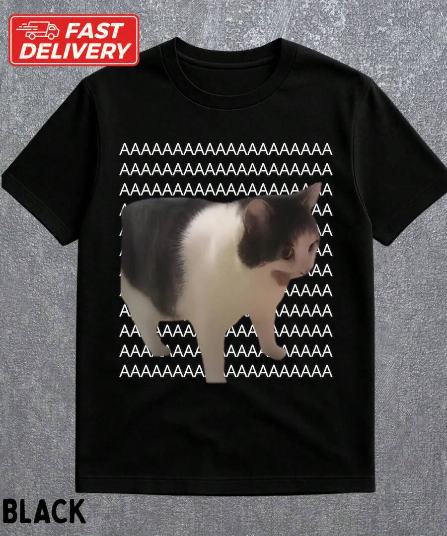2026 festival outfit damen schwarzes oberteil y2k style Screaming Cat Meme Shirt,Viral Internet Meme Shirt,Sarcastic Cat Tee,Gen Z Gag Gift,Cursed Cat - 1 - Übersicht 1