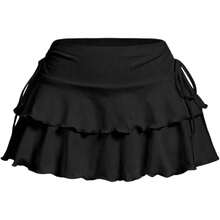 Women's Ruffle Skirt With Built-In Shorts, High-Waisted Layered Skirt, Skirt-Pants - Black - View 1