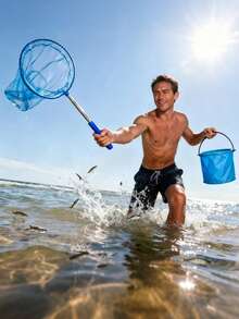 Summer Outdoor Exploration Fishing Net Set With Foldable Portable Bucket And Telescopic Fishing Net, Mini Foldable PVC Water Bucket In Random Color, Lightweight And Easy To Store, Suitable For Beach Exploration, Outdoor Observation, Camping, Travel, Garden Activities - Multicolor - View 7
