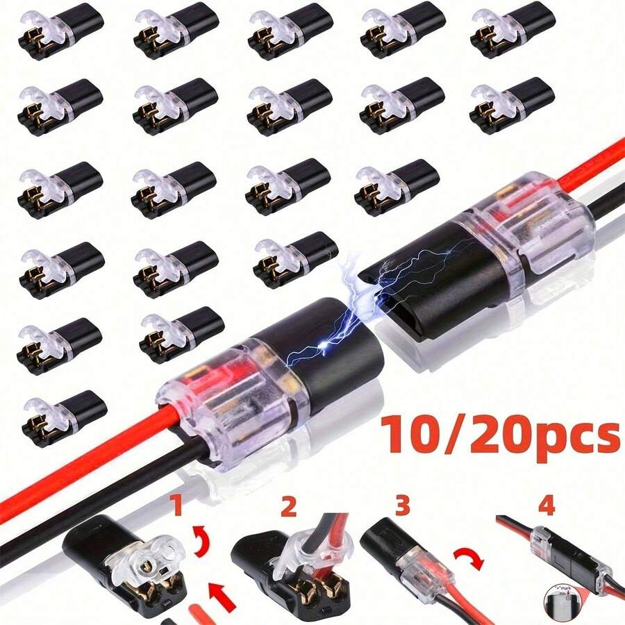 10/20 piezas Conectores de doble línea, 2 pines 2 puertos, aislados de PVC, contactos de cobre, terminales de conexión rápida, modo no conductor, con clip de bloqueo, para conexión de tiras de luces LED - multicolor - Ver 1