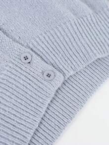 Sweater Anak Perempuan Musim Gugur/Dingin, Desain Asimetris, Warna Polos, Kardigan Rajut Lembut dengan Kancing di Bagian Bawah, Atasan Lengan Panjang dengan Bahu Jatuh Longgar - Grey - View 11