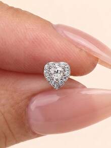 AnlaScheer 1pc Moissanite 925 Sterling Silver Exquisite Square Flat Back Cartilage Spiral Thread Piercing Earring, Women's Engagement Wedding Bridal Jewelry - Silver - View 7