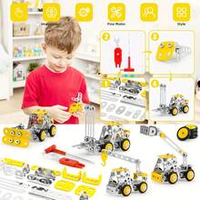 Stem Building Toys, Metal Engineering Vehicles Model Kit, 330 PCS Erector Sets For Boys , 4 Models Construction Vehicles Learning Toy Metal Models - Yellow - View 3