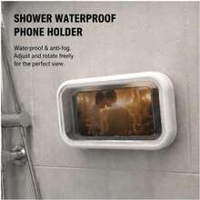 1Pc 360° Rotatable Waterproof Anti-Fog Bathroom Phone Holder Punch Free Wall Mount Touch Screen Phone Case For Shower Bathtub Kitchen Cooking Recipe Viewing Household Dorm Mobile Phone Storage Bracket - Multicolor - View 6