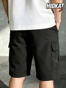 Hidkat Men's Athletic And Casual Cargo Shorts With Multiple Pockets And A Drawstring Elastic Waistband. Suitable For Outdoor Hiking, Daily Running, And Commuting. - Black - View 3
