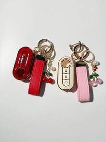 Cherry Keychain + Key Shell Set, Compatible With Fiat Car Key Covers, TPU Material Anti-Scratch Anti-Drop + 0.1mm Ultra-Thin Ultra-Quiet | 3-Button Precise Fit For Models (Includes Installation Screwdriver) Shockproof Wear-Resistant Portable Design 360° Signal Protection Anti-Fingerprint Coating Long-Lasting Like New - Cherry - View 2