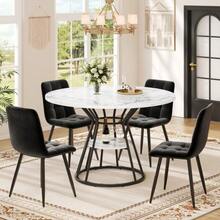 Table Set (5-Piece), Round Dining Table, Dining Table 100 X 100 X 76 Cm (Incl. 4 Chairs), Round Coffee Table For 4 People - 黑色 - 查看 4